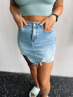 Distressed  High Waisted Jean Skirt