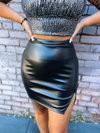 Harlow Leather Slit Skirt- Black