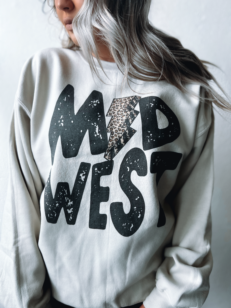 MidWest Leopard Lightning Sweatshirt- Sand