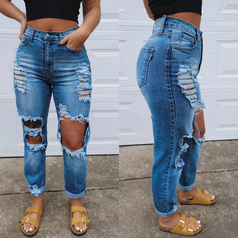 Riley Distressed  Mom Jeans